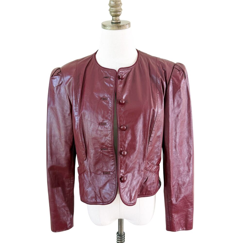 Vintage Foxmoor Mahogany Brown	Leather Cropped Jacket Women's Size Small EUC